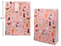 SAC CADEAU LARGE - CHATS EN FÊTE ROSE